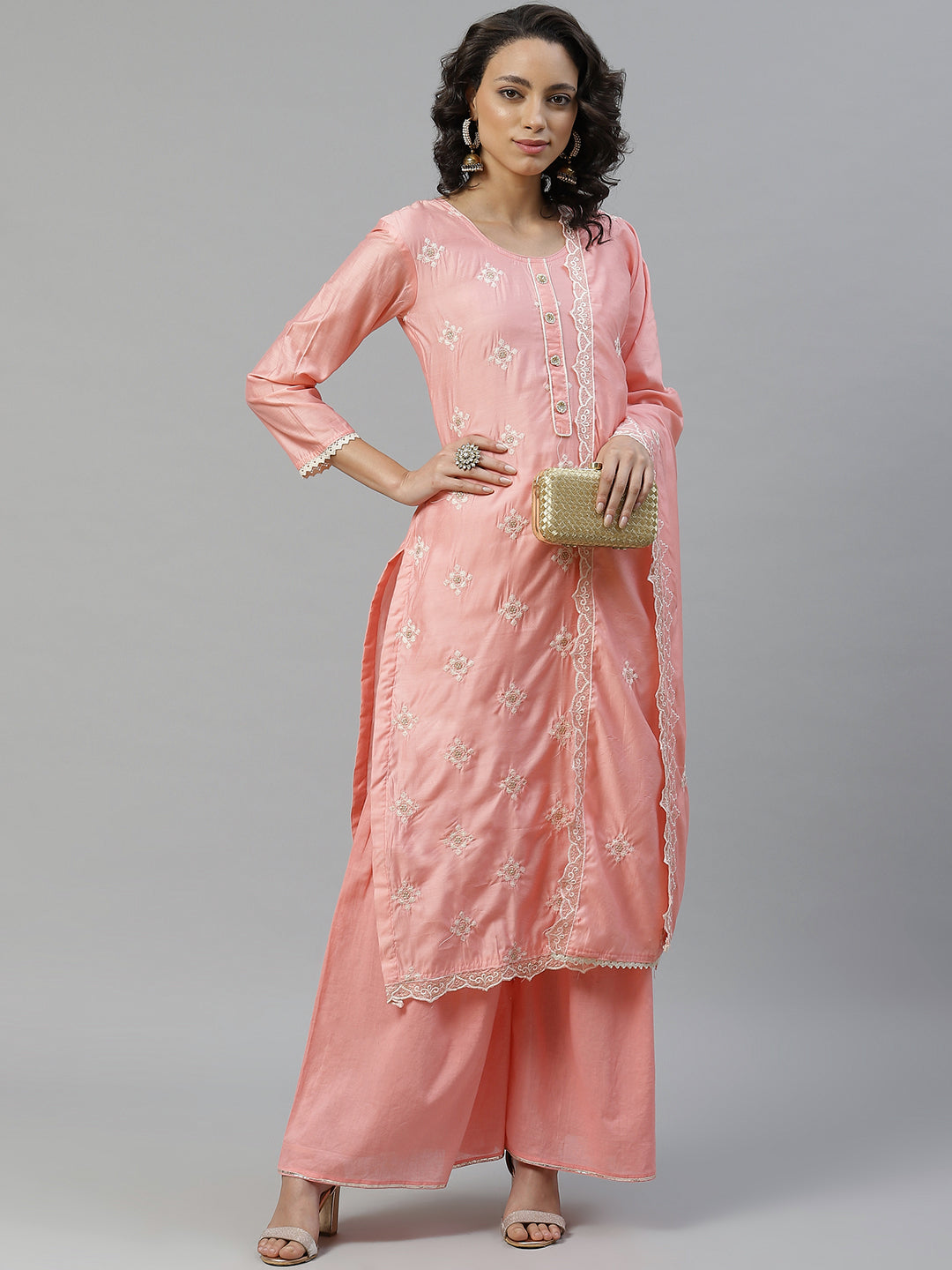 Chikankari Resham Embroidery Semi-stitched suit with Scalloped Dupatta