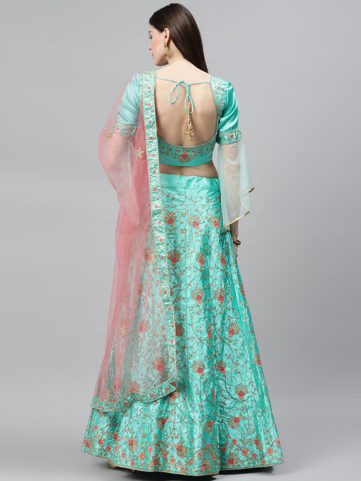 Pastel Semi-Stitched Lehenga Set with Zari & Resham Meenakari  Floral Embroidery