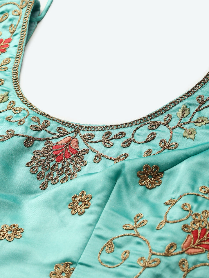 Pastel Semi-Stitched Lehenga Set with Zari & Resham Meenakari  Floral Embroidery