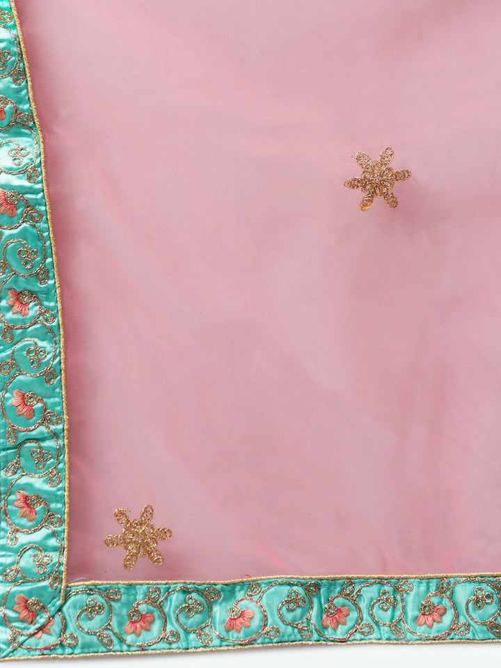 Pastel Semi-Stitched Lehenga Set with Zari & Resham Meenakari  Floral Embroidery