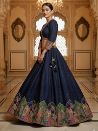 Chhabra 555 Resham Embroidered Kalidar Lehenga Choli Set with Animal & Peacock motifs