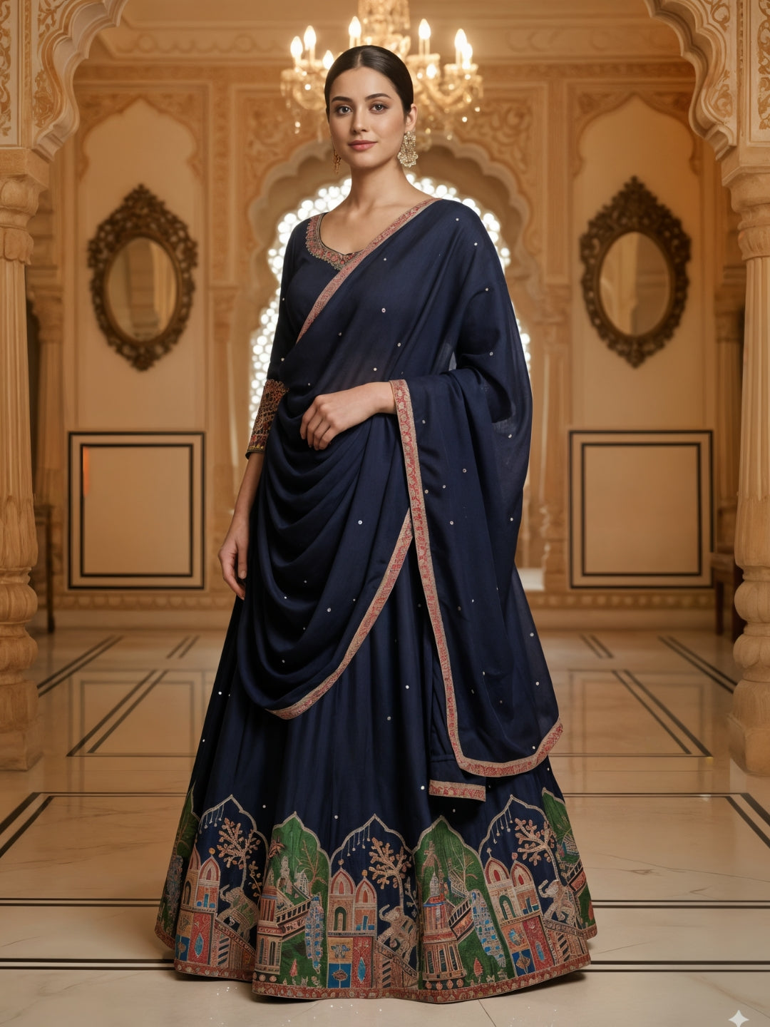 Resham Embroidered Kalidar Lehenga Choli Set with Animal & Peacock motifs