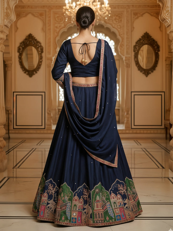 Resham Embroidered Kalidar Lehenga Choli Set with Animal & Peacock motifs