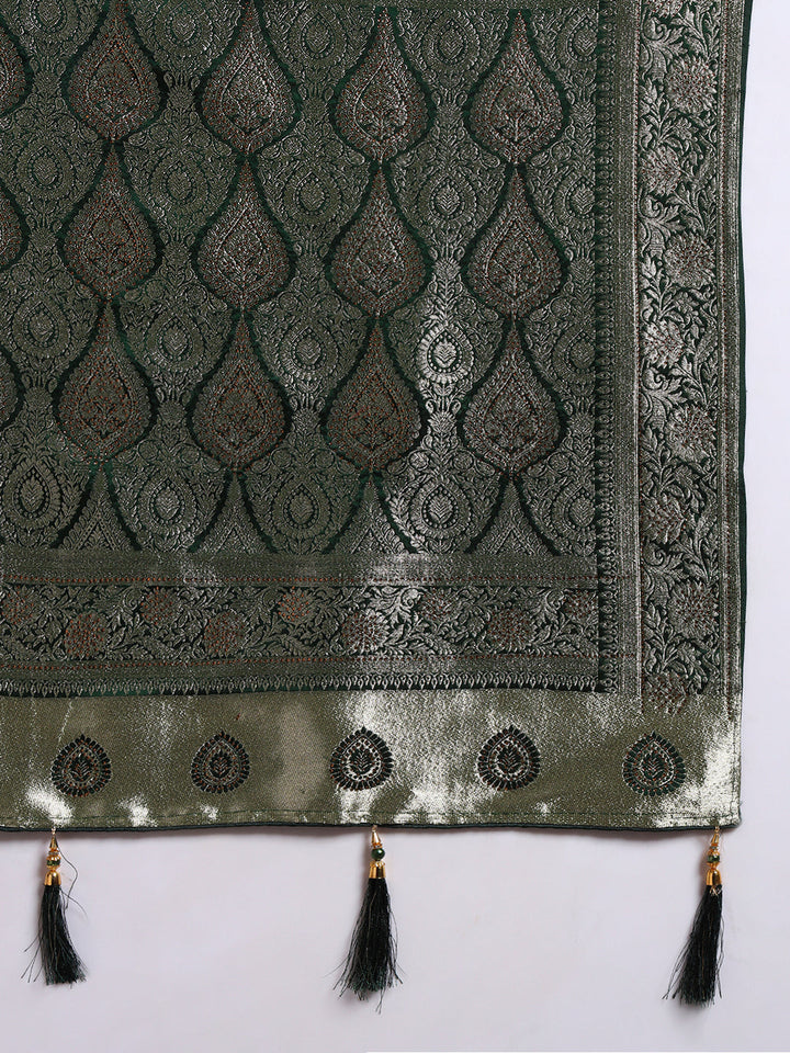 Banarasi Intricate Floral Motifs Zari Woven Contemporary Handloom Satin Silk Saree