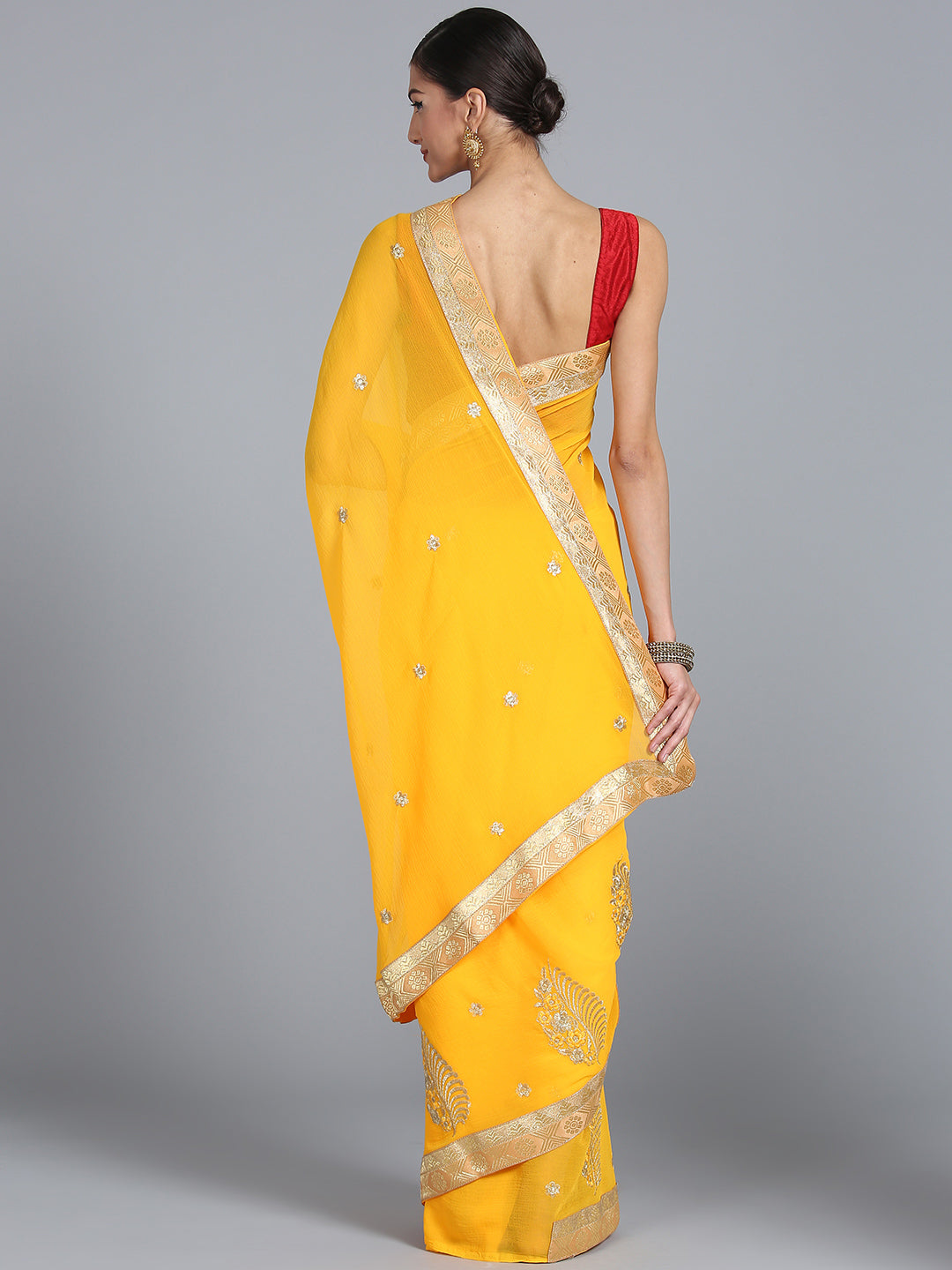 Resham & Zari Embroidered Georgette Saree with Woven Border