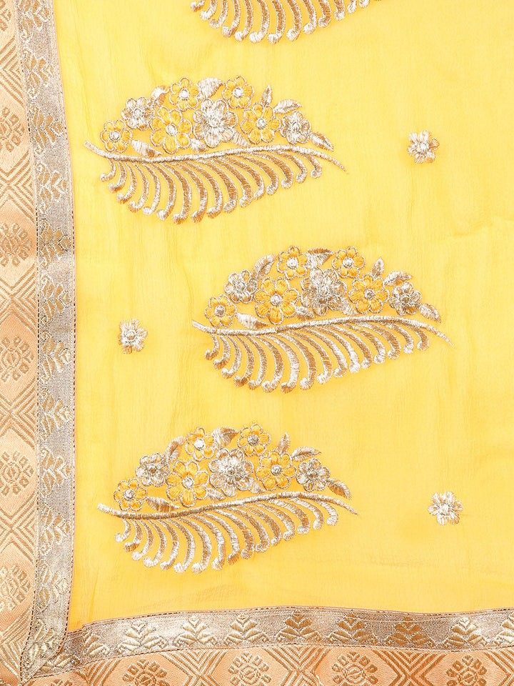 Resham & Zari Embroidered Georgette Saree with Woven Border