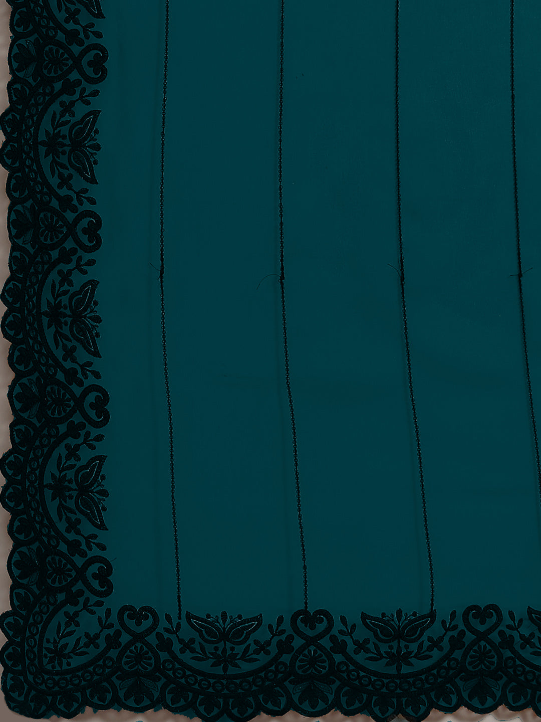 Bright Teal Blue Georgette Saree With Scalloped Border