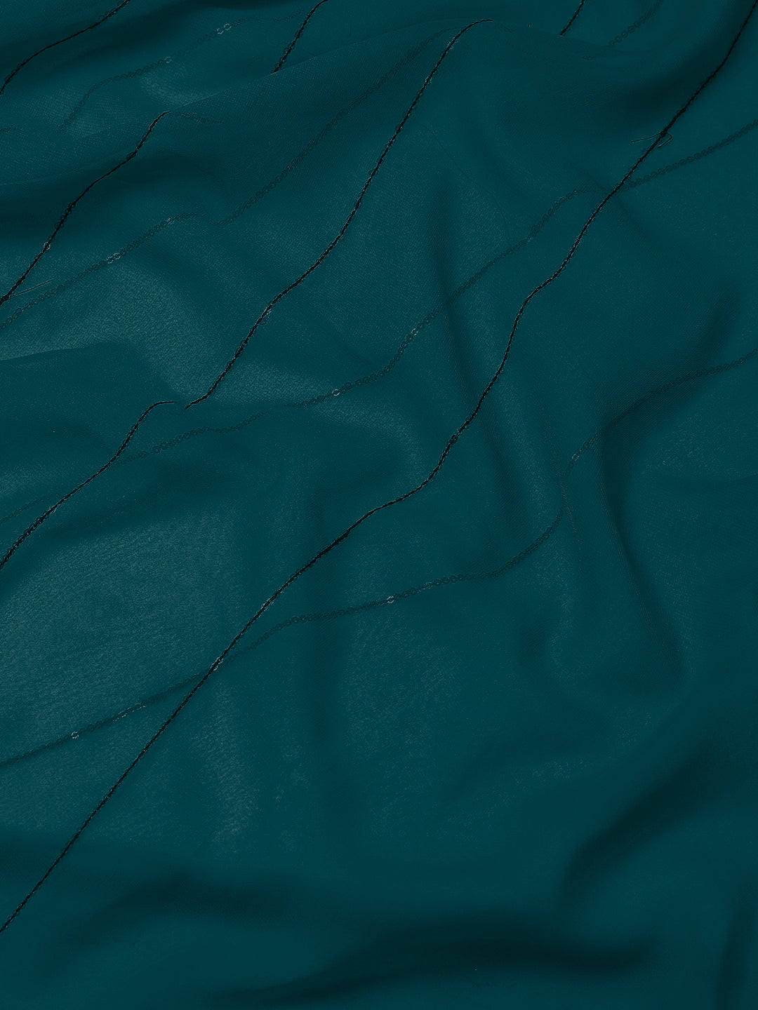 Bright Teal Blue Georgette Saree With Scalloped Border