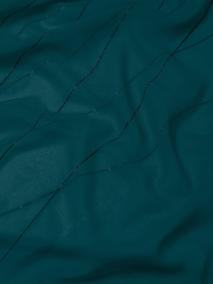 Bright Teal Blue Georgette Saree With Scalloped Border
