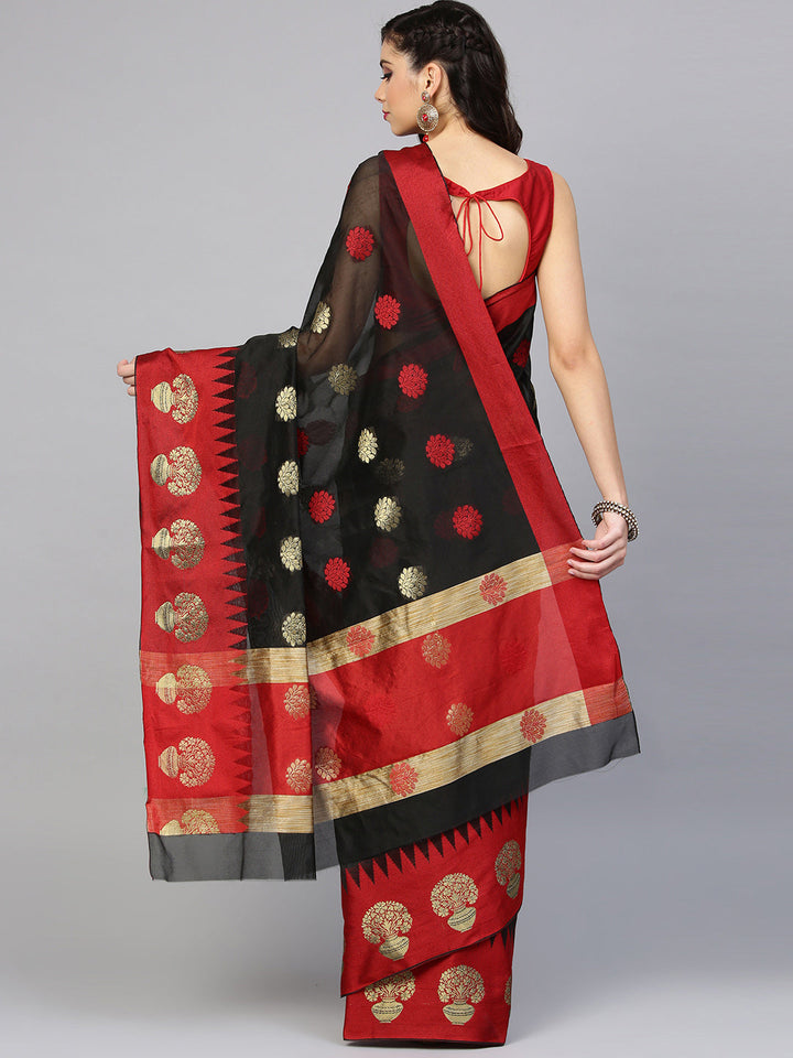 Chanderi Cotton Banarasi Saree with Floral Ethnic Motifs