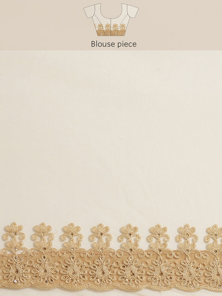 Resham Embroidered Saree with Scalloped border, Zari paisleys and crystal Embellishments