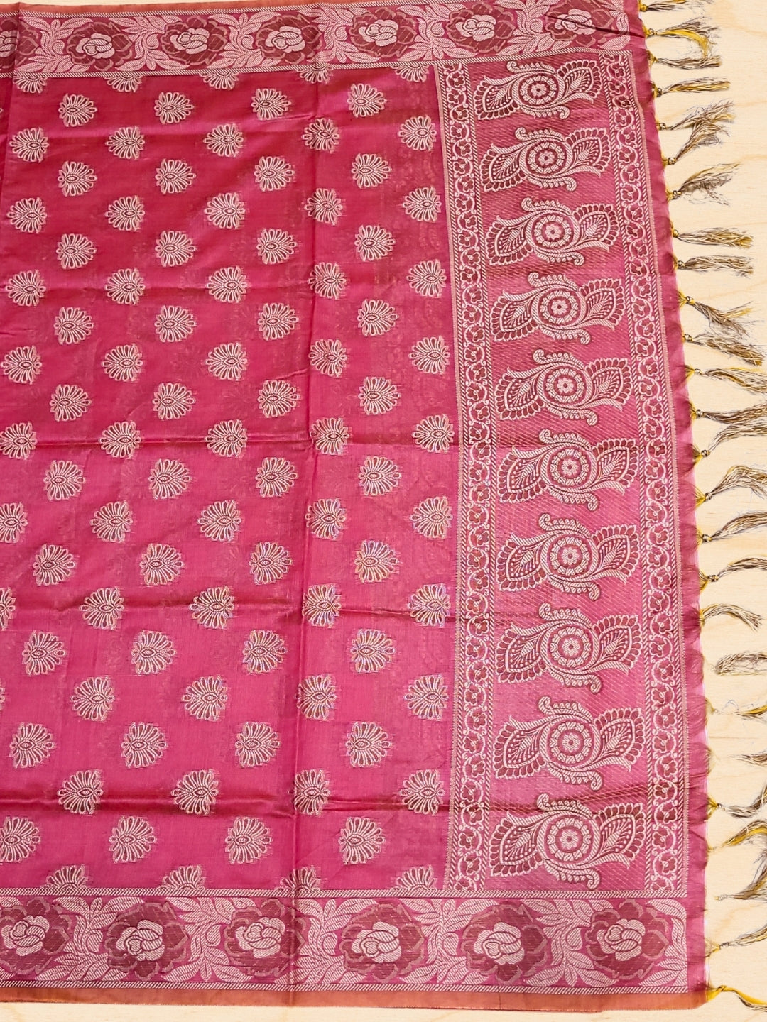 Banarasi Handloom Dress Material with Zari Weaving, Stylized Neckline & Jhallar Dupatta