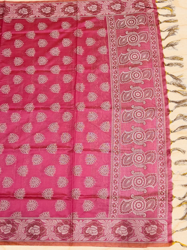 Banarasi Handloom Dress Material with Zari Weaving, Stylized Neckline & Jhallar Dupatta