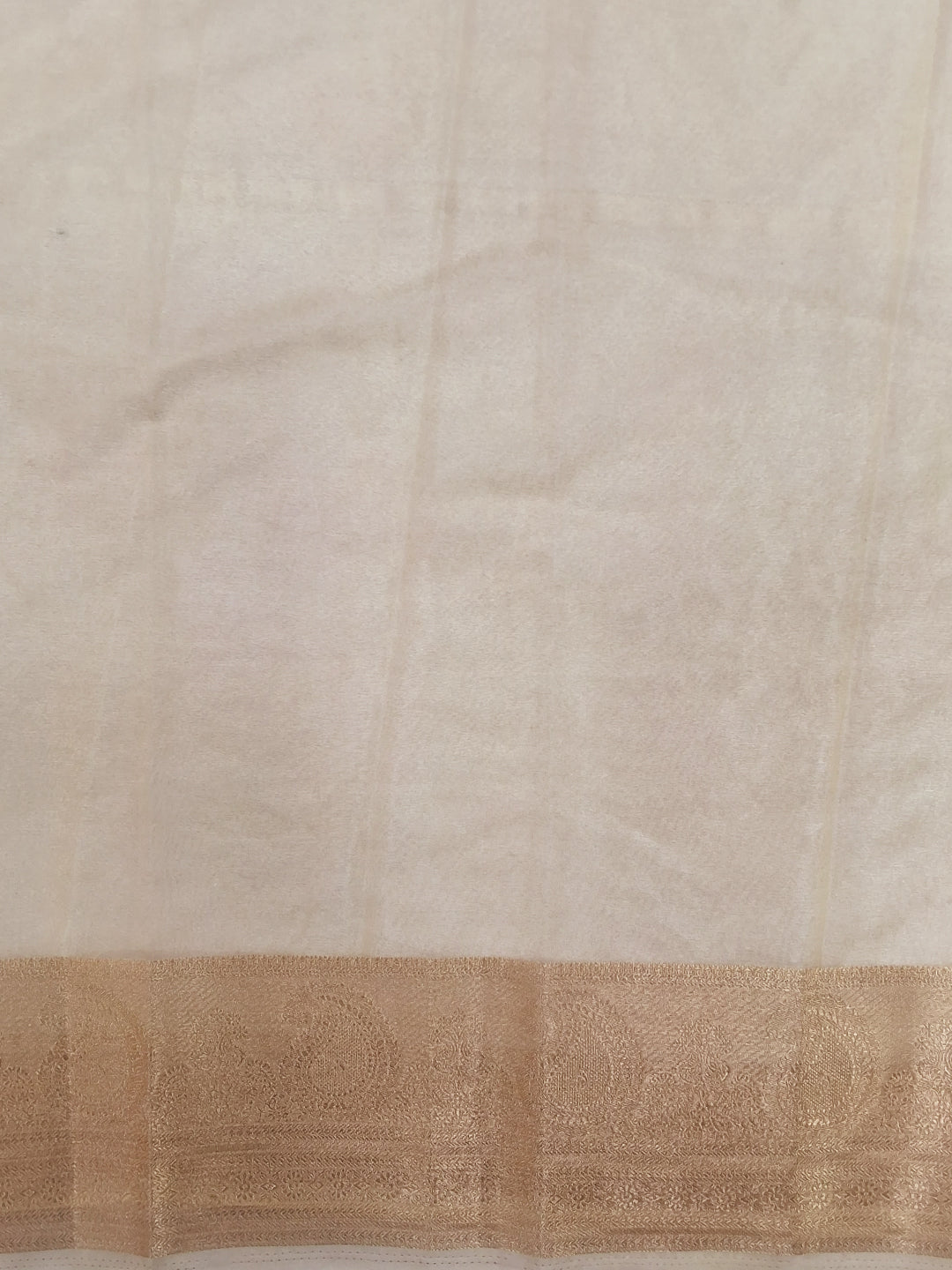 Off White Kani Print Silk Saree with Zari Border and Multicolor Paisley Embroidery