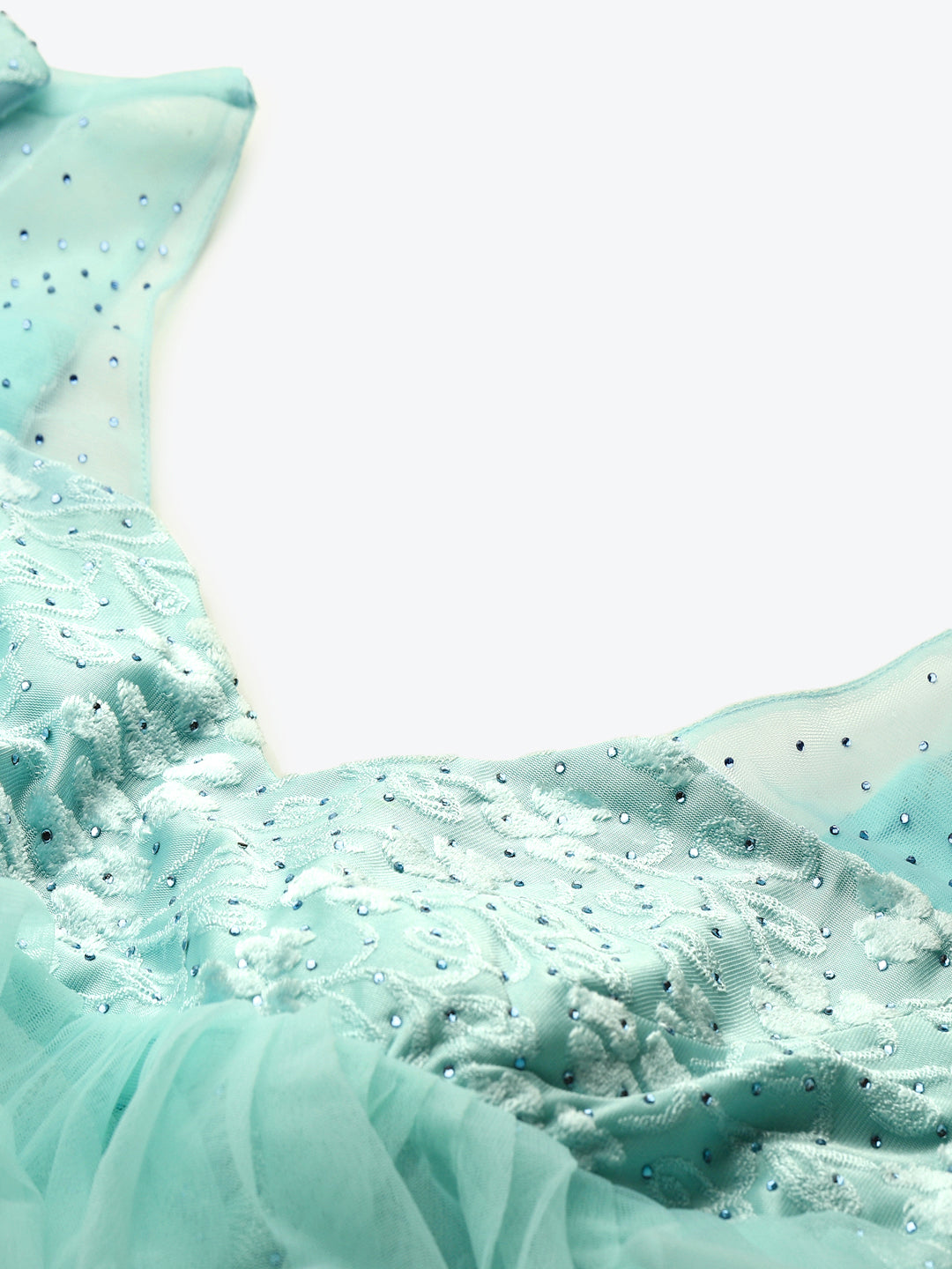 Pastel Brasso Embellished Lehenga Set with Peplum Style Ruffled blouse & Frilled dupatta