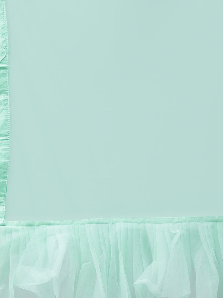 Pastel Brasso Embellished Lehenga Set with Peplum Style Ruffled blouse & Frilled dupatta