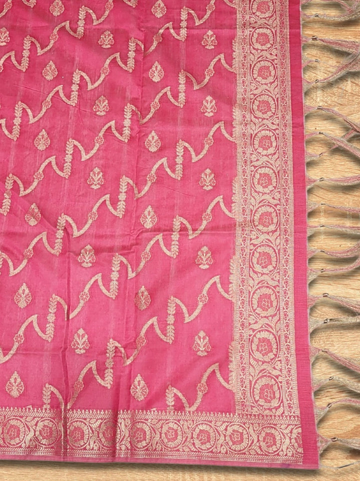 Bright Chanderi Silk Dress Material with contrast Meenakari weaving & Jhalar Dupatta