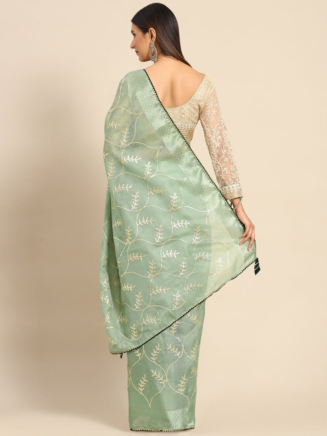 Gota Patti Embroidery Chanderi Saree With Resham Gota Border & Tassels