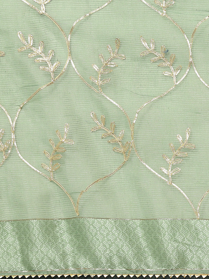 Gota Patti Embroidery Chanderi Saree With Resham Gota Border & Tassels