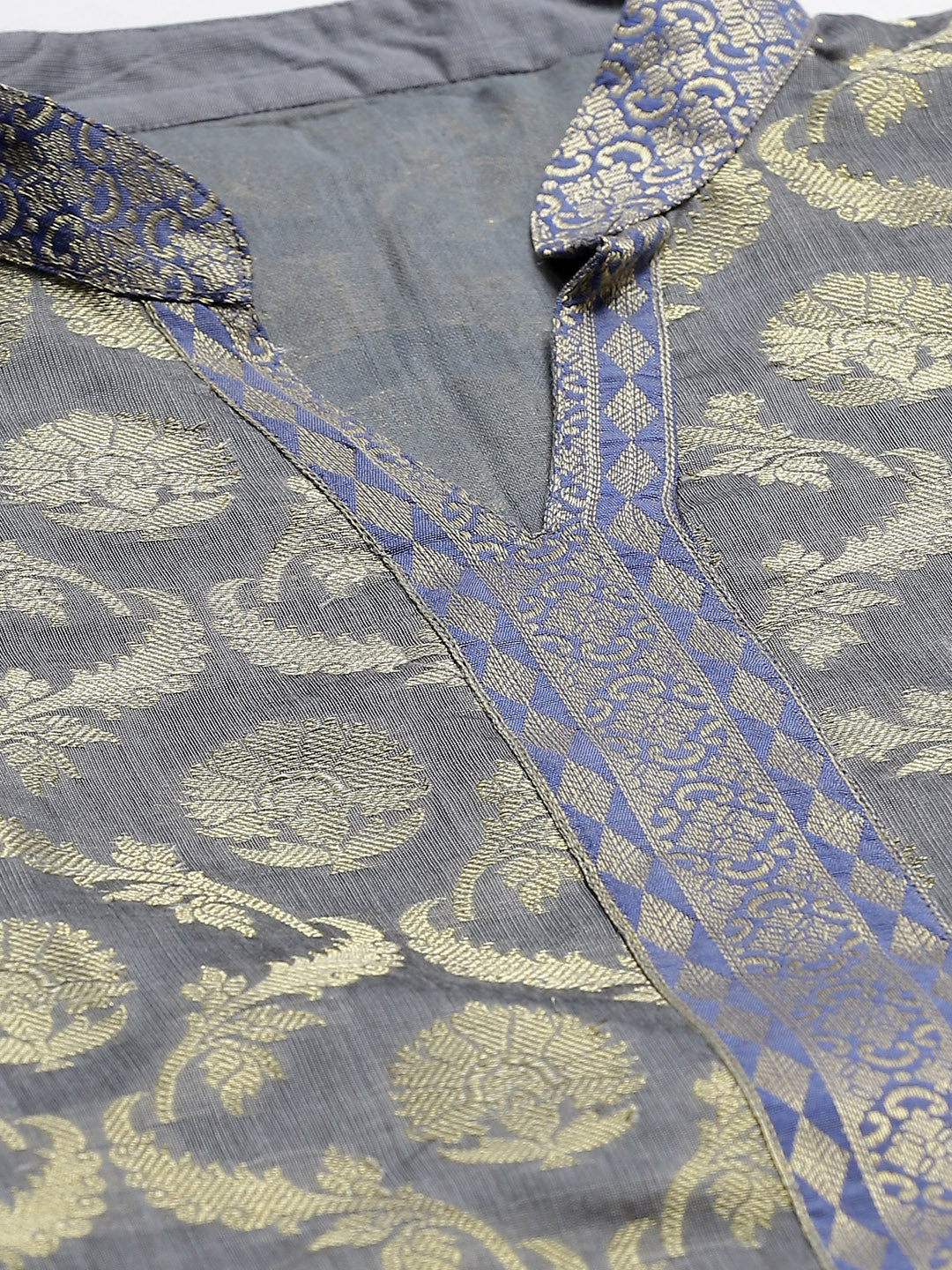 Handloom Chanderi Kurta Sets with Gold Floral Weave Pattern & Banarasi Dupatta