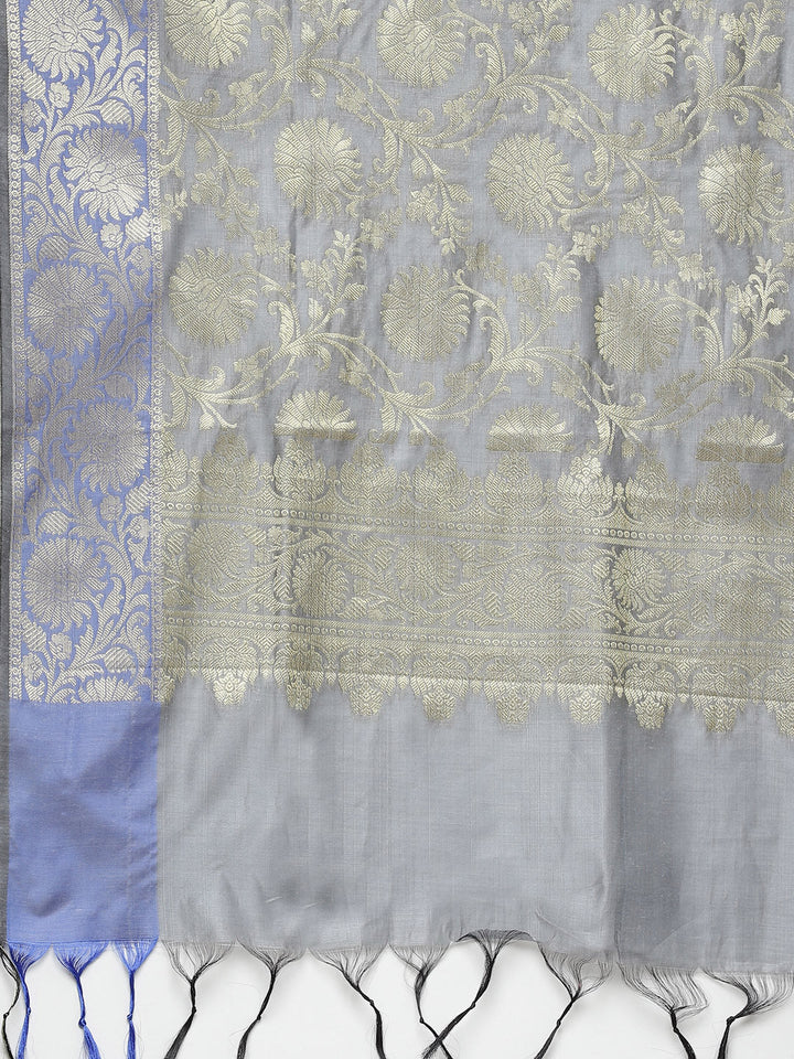 Handloom Chanderi Kurta Sets with Gold Floral Weave Pattern & Banarasi Dupatta
