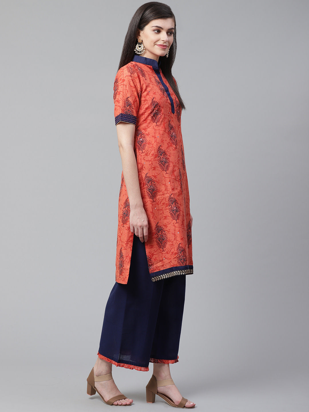 Handloom Cotton Dress Material with Block Printing and Mirror Embellishments /Borders