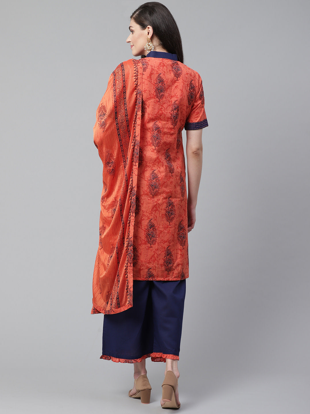 Handloom Cotton Dress Material with Block Printing and Mirror Embellishments /Borders
