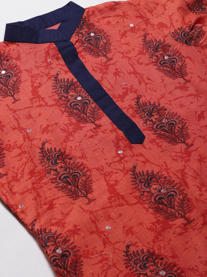 Handloom Cotton Dress Material with Block Printing and Mirror Embellishments /Borders
