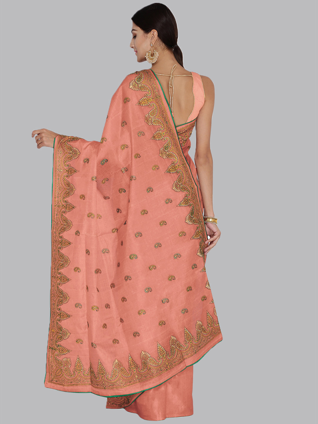 Strawberry Pink Color Tussar Silk Saree with Resham Embroidery