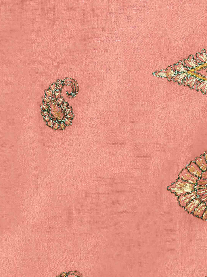 Strawberry Pink Color Tussar Silk Saree with Resham Embroidery