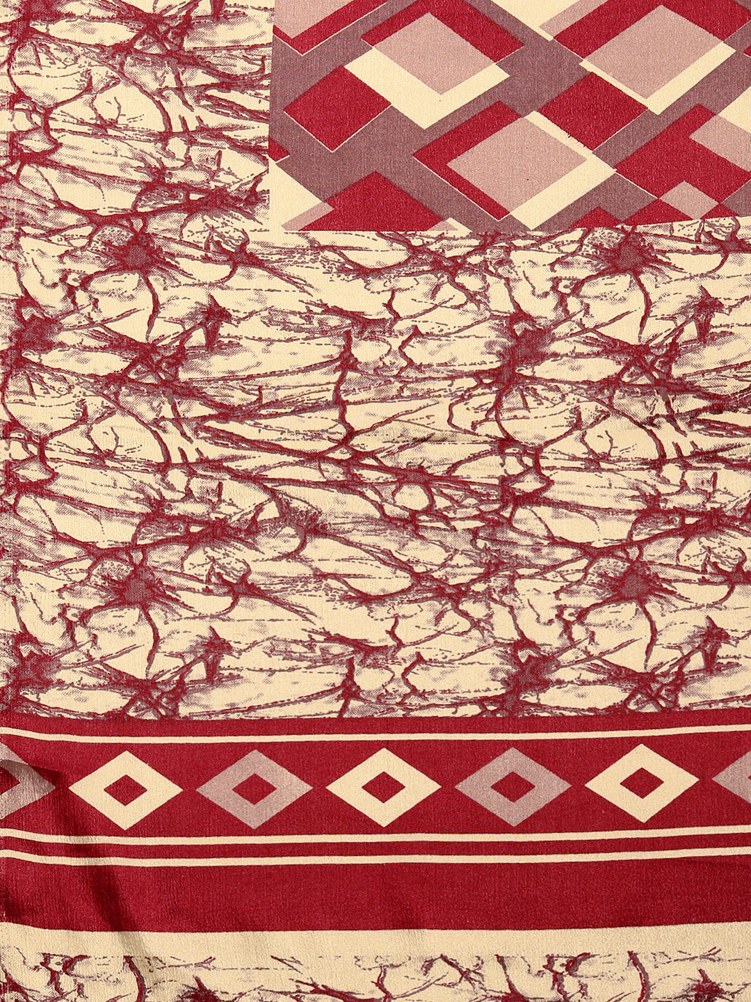 French Crepe Saree with Geometrical Colorblocked Print