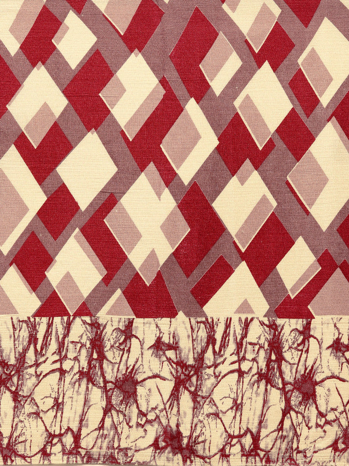 French Crepe Saree with Geometrical Colorblocked Print