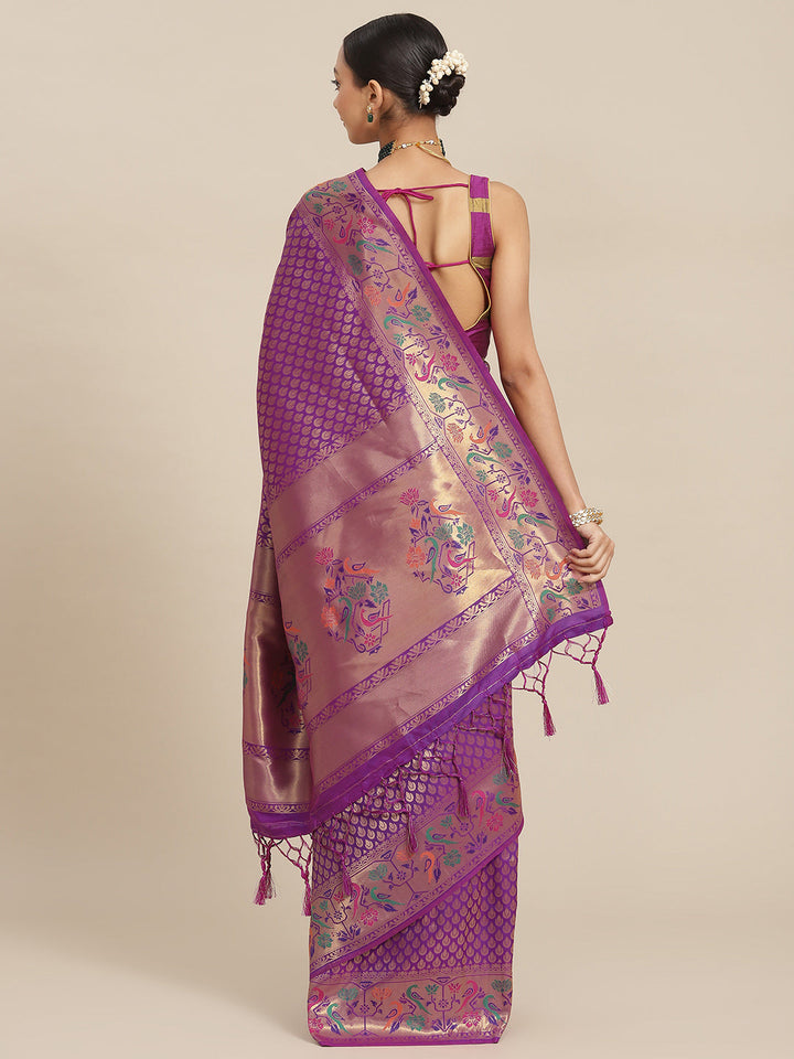 Wine Paithani Silk Handloom Saree with Zari Meenakari Peacock Motifs