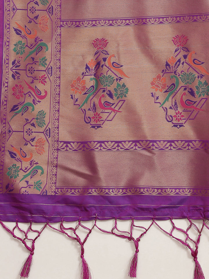 Wine Paithani Silk Handloom Saree with Zari Meenakari Peacock Motifs