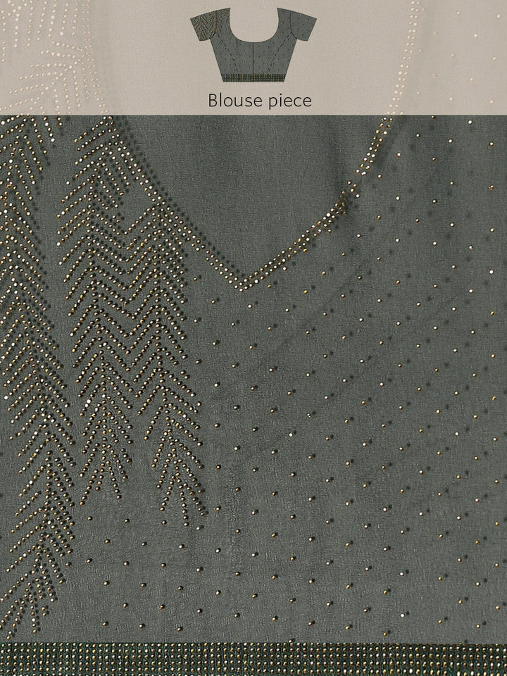 Bottle Green Cocktail Georgette Saree with Crystal Embellished Border