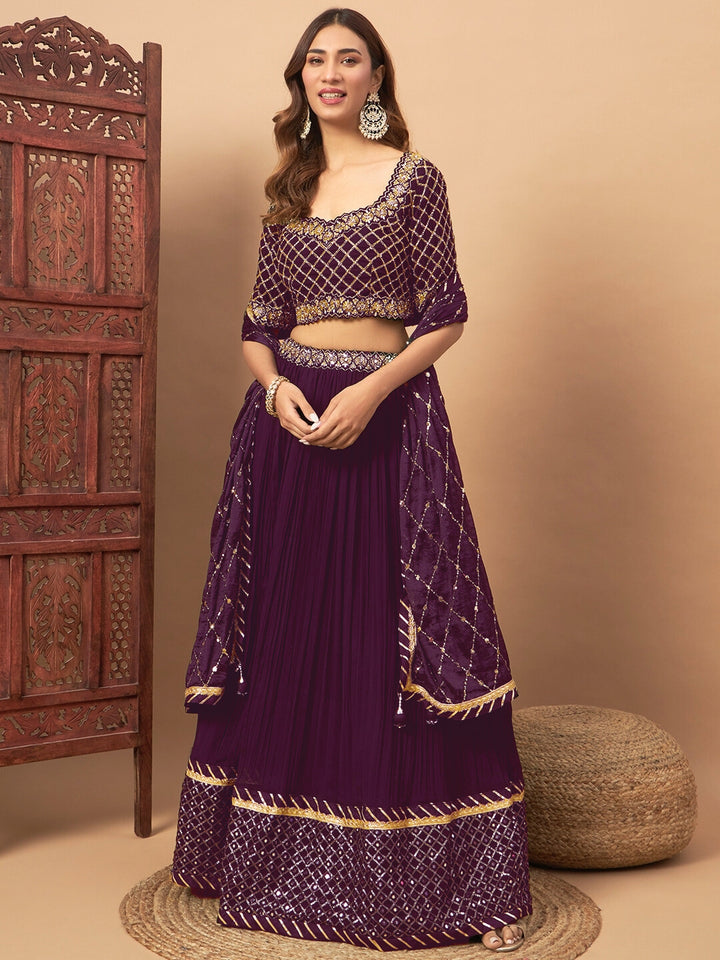 Mirror Embellished Flared Georgette Lehenga Set & Sequin Embroidered Chinon Dupatta