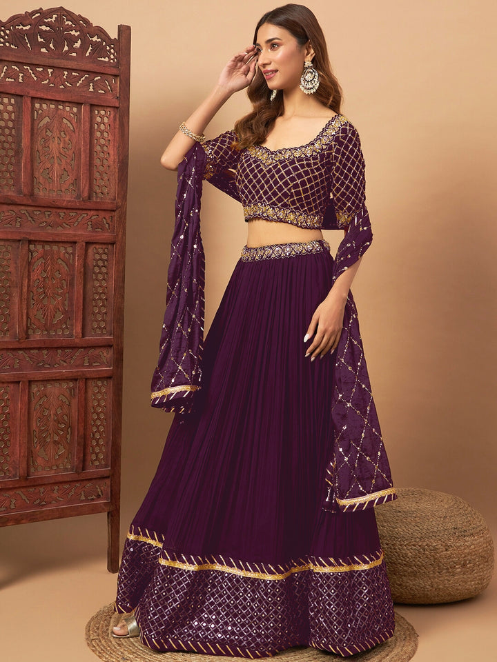 Mirror Embellished Flared Georgette Lehenga Set & Sequin Embroidered Chinon Dupatta