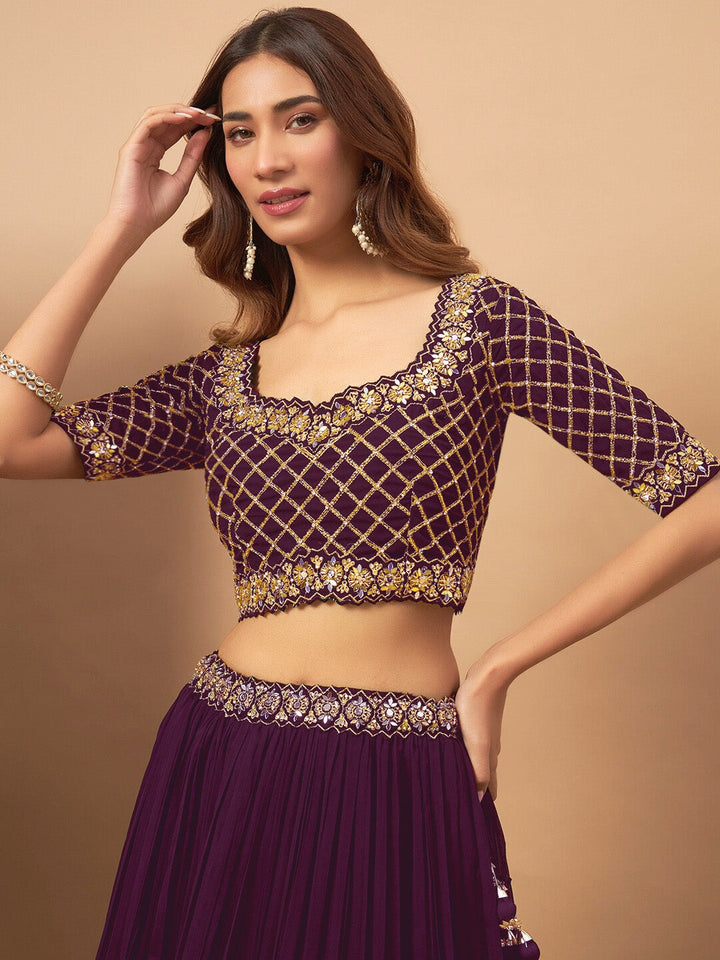 Mirror Embellished Flared Georgette Lehenga Set & Sequin Embroidered Chinon Dupatta