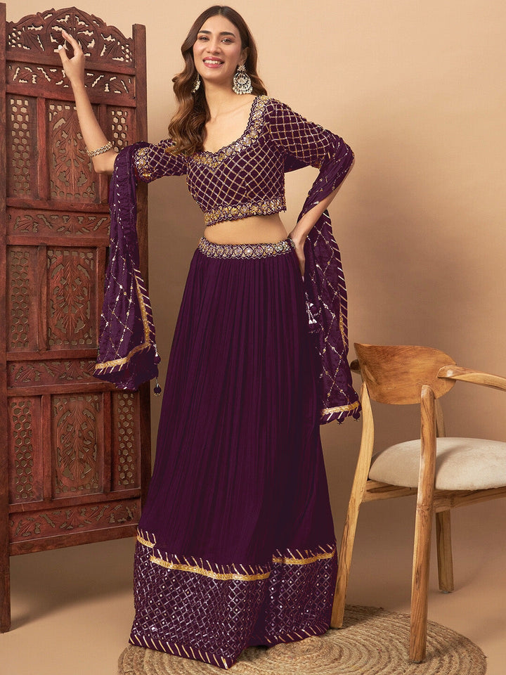 Mirror Embellished Flared Georgette Lehenga Set & Sequin Embroidered Chinon Dupatta