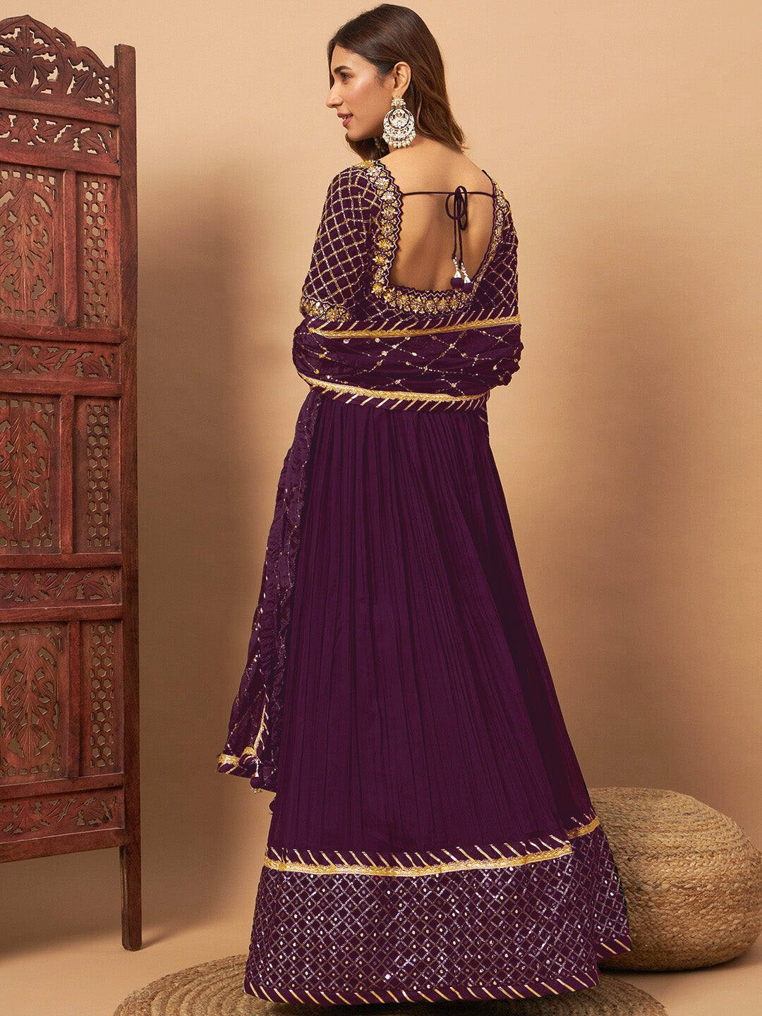 Mirror Embellished Flared Georgette Lehenga Set & Sequin Embroidered Chinon Dupatta