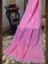 Pink Embroidered Net Saree