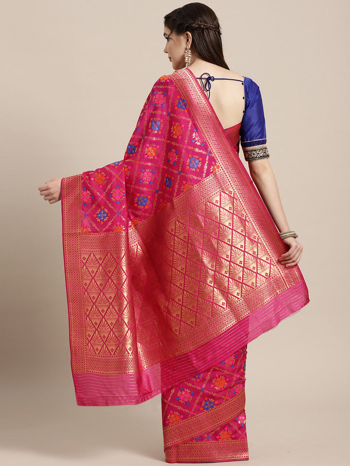 Mysore Silk Saree with Zari Weaving and Ikat Inspired Resham Pattern