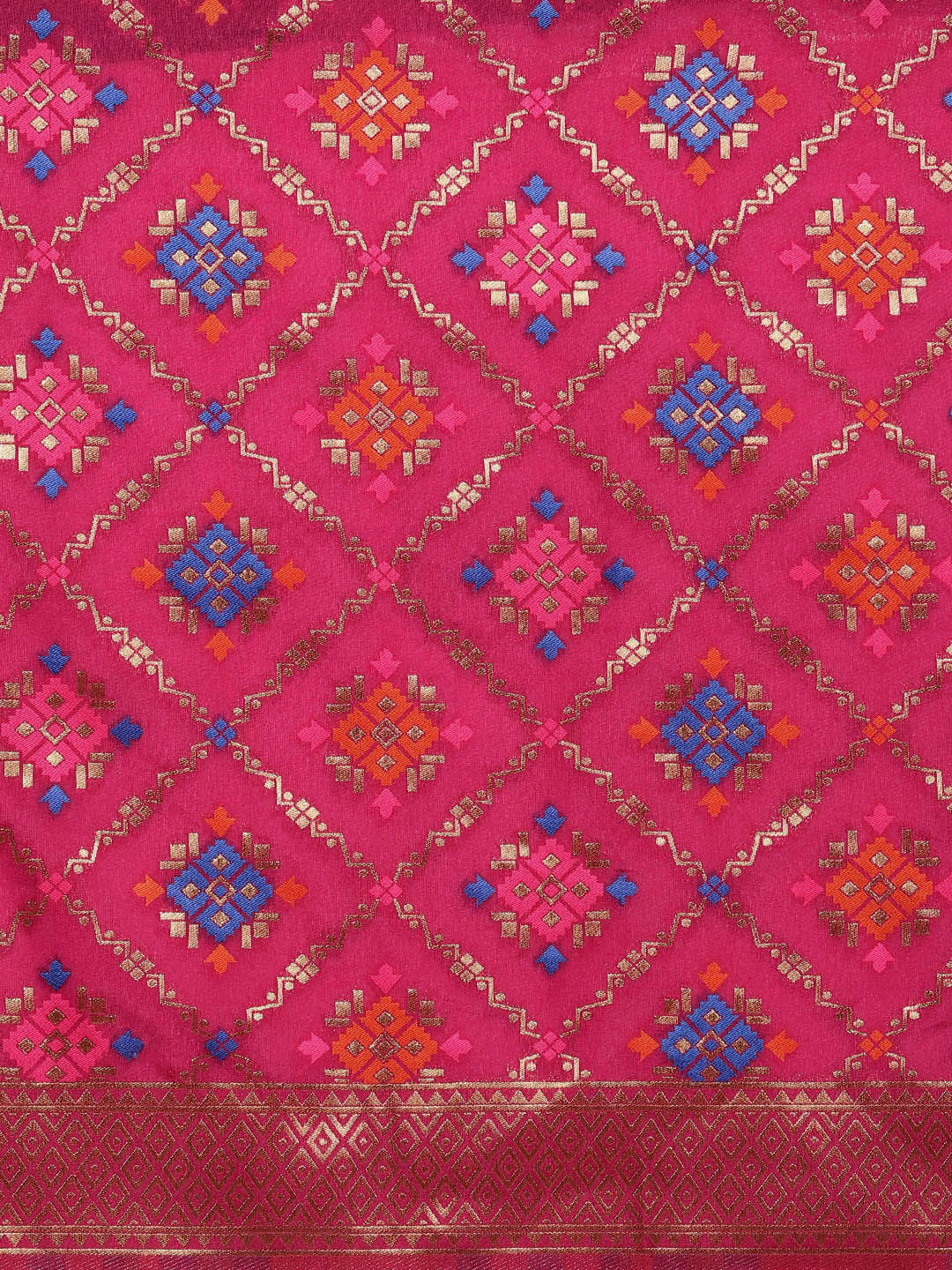 Mysore Silk Saree with Zari Weaving and Ikat Inspired Resham Pattern
