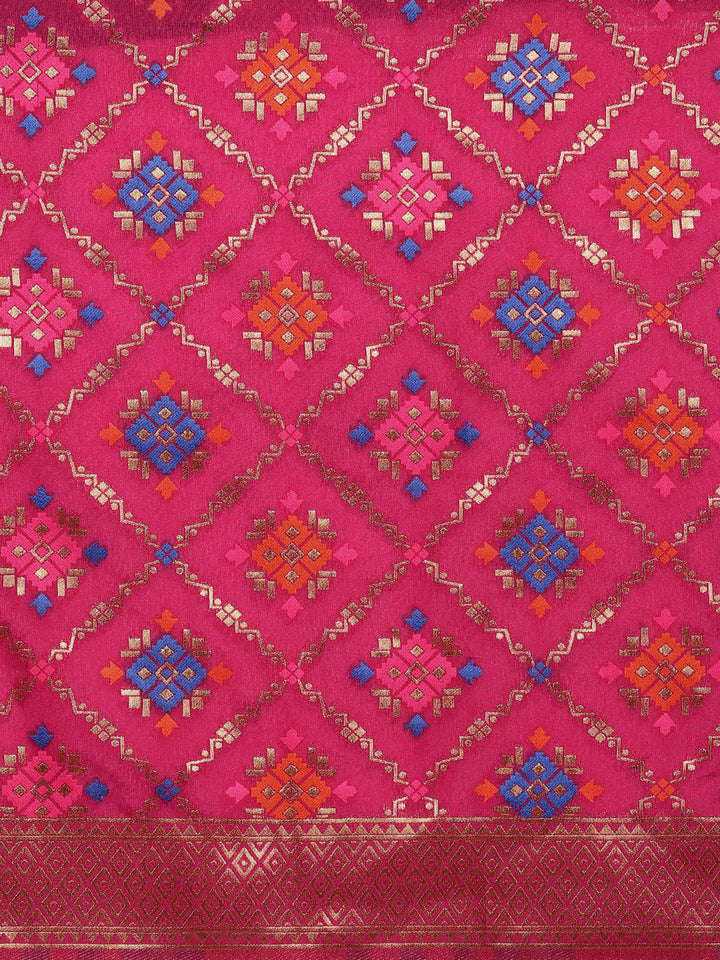 Mysore Silk Saree with Zari Weaving and Ikat Inspired Resham Pattern