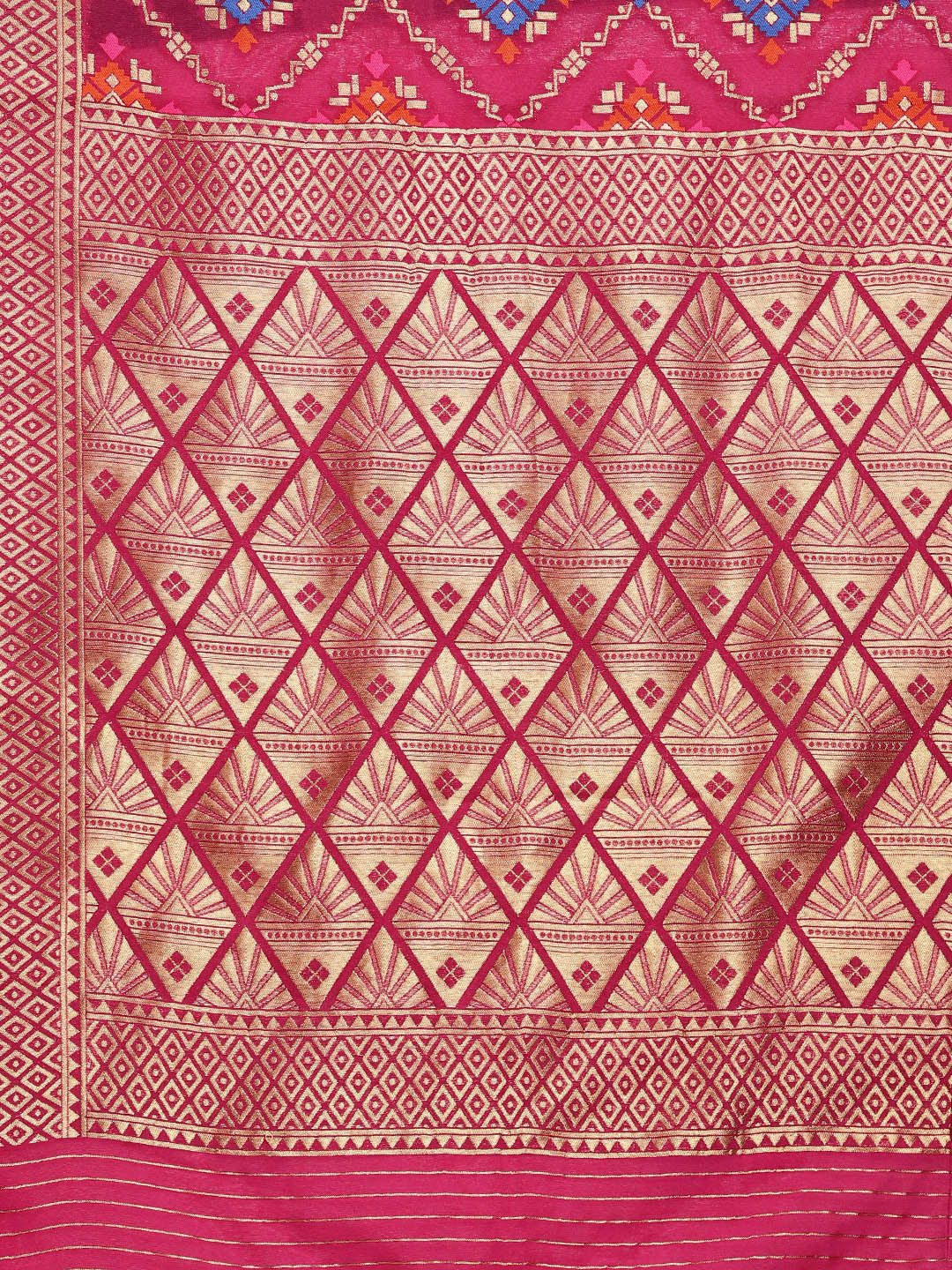 Mysore Silk Saree with Zari Weaving and Ikat Inspired Resham Pattern