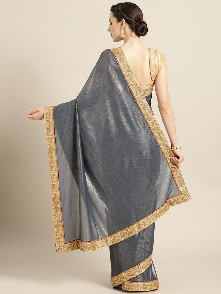 Shimmer Georgette Saree with Pearl Crystal Embellished Border