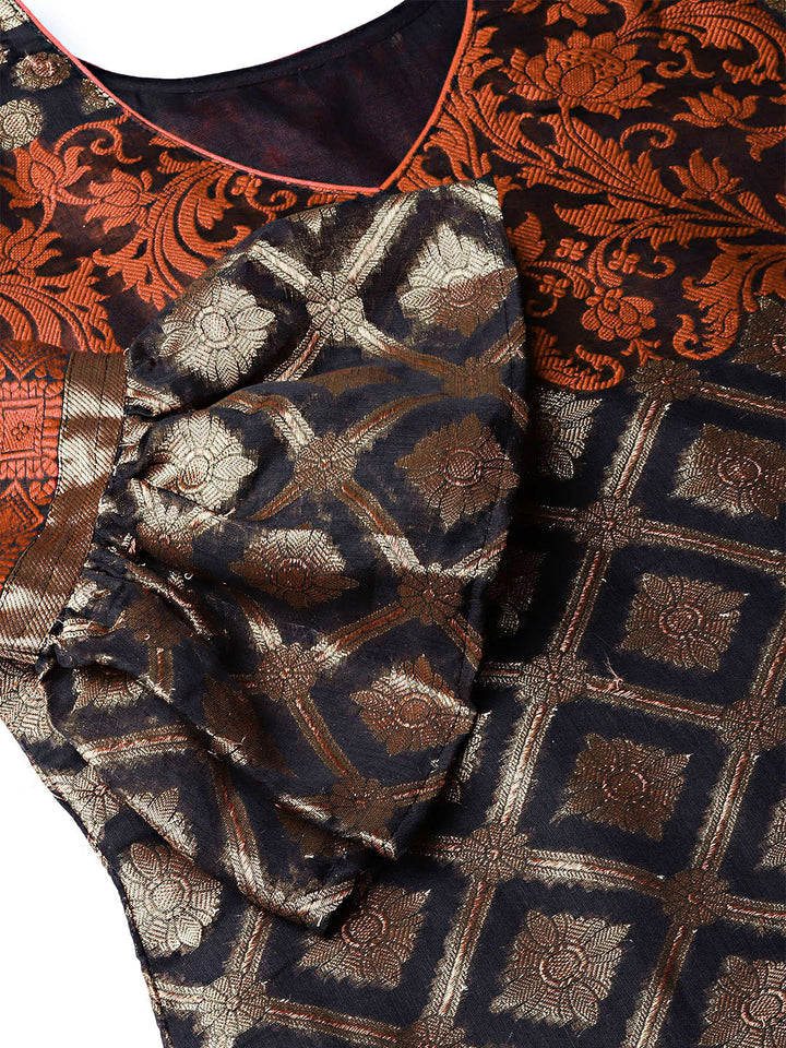 Unstitched Orange Banarasi Suit with Zari Resham Weaving and dupatta
