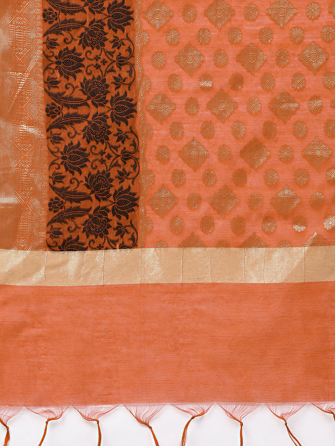 Unstitched Orange Banarasi Suit with Zari Resham Weaving and dupatta