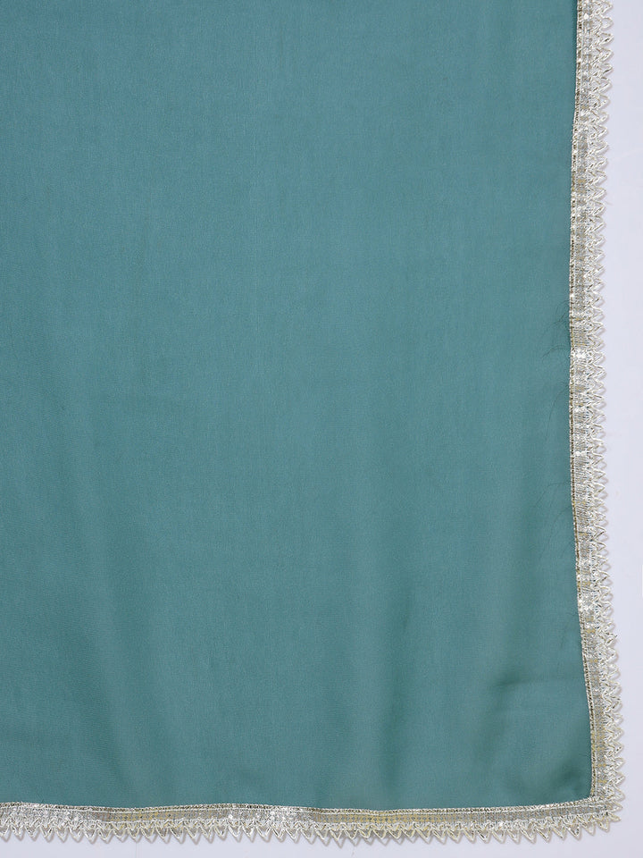 Teal Green Mirror Embellished Kurta with Zari Embroidered Sharara