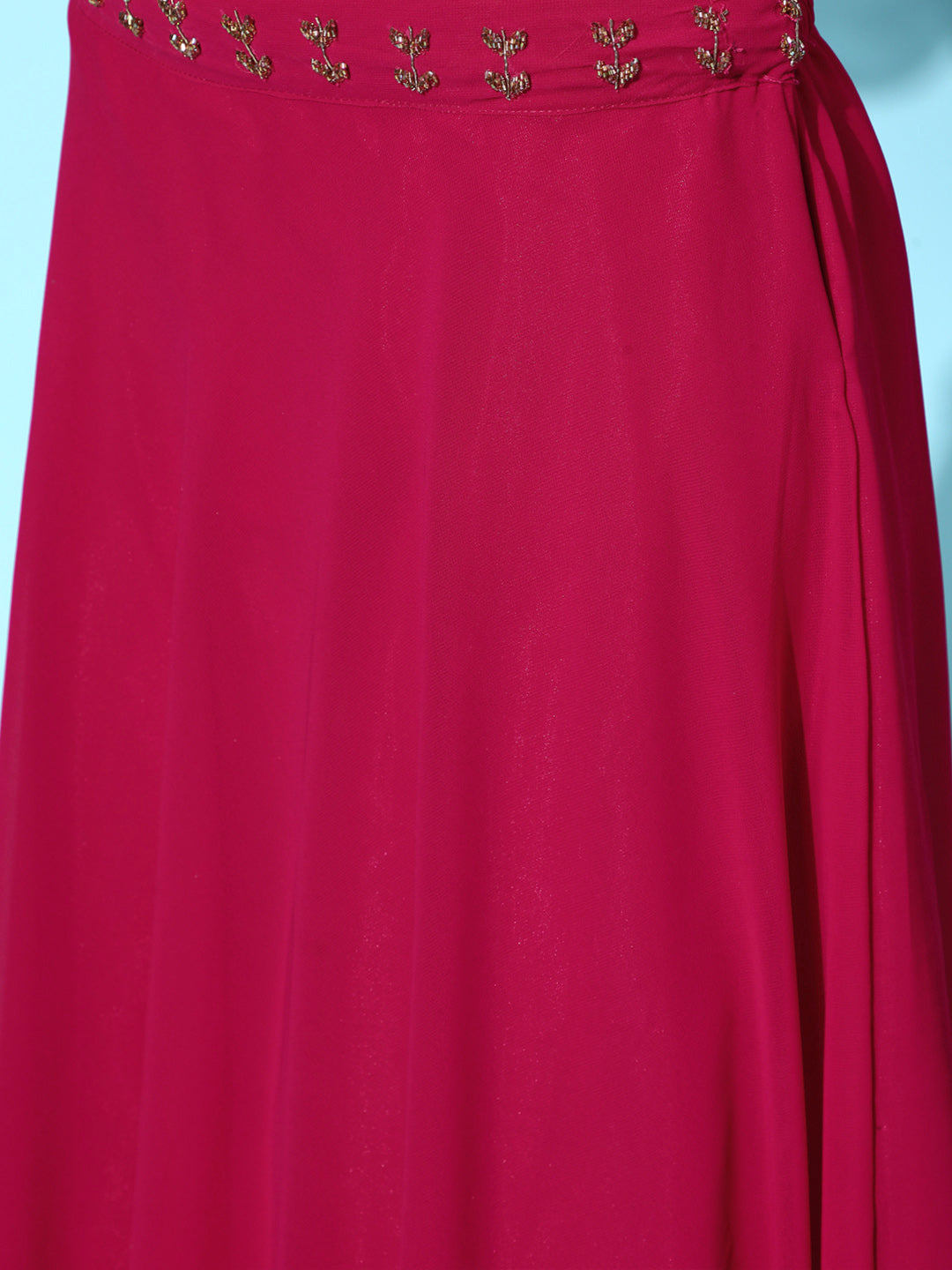 Burgundy High Low Kurta with Flared Skirt & Cutdana Embroidery